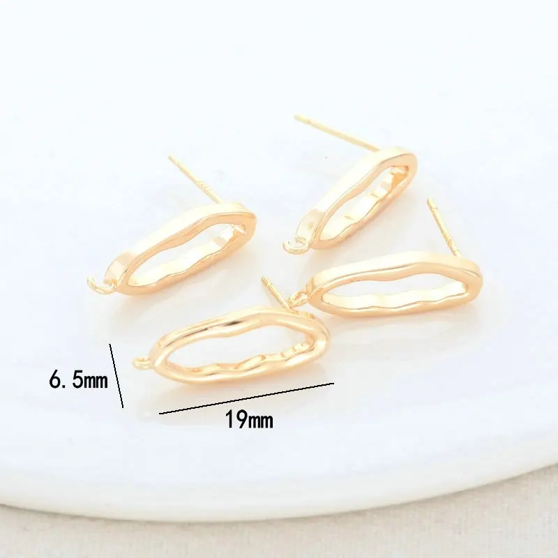6.5*19MM 14K Gold Color Plated Brass Ovlal Shaped Stud Earrings Pins High Quality Diy Jewelry Findings Accessories