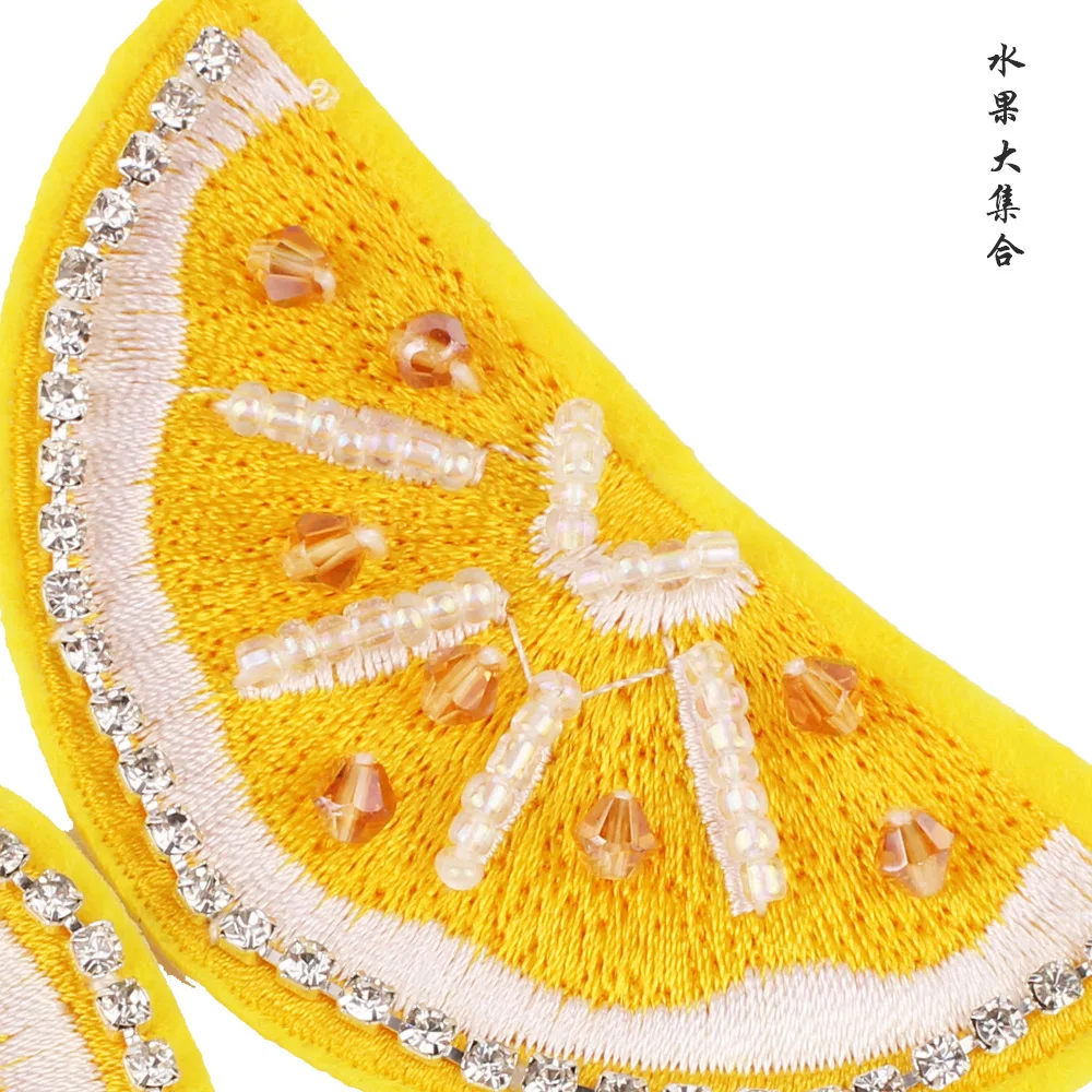 4pcs/set fruits lemon sequins beaded patches for clothing DIY rhinestone Sew on embroidered patch Embroidery applique parche