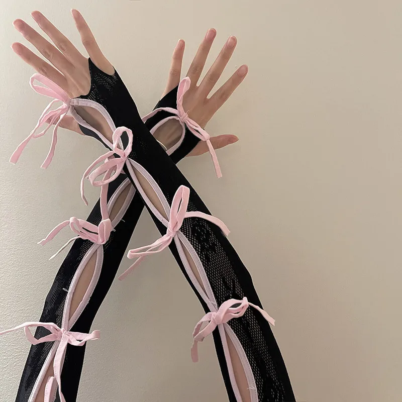 

Y2K Кружева с вырезом и бантом, шаль, рукава, перчатки без пальцев, Лолита Jk, балетный рукав с солнцезащитным кремом, эластичный рукав, манжета на руку в стиле панк