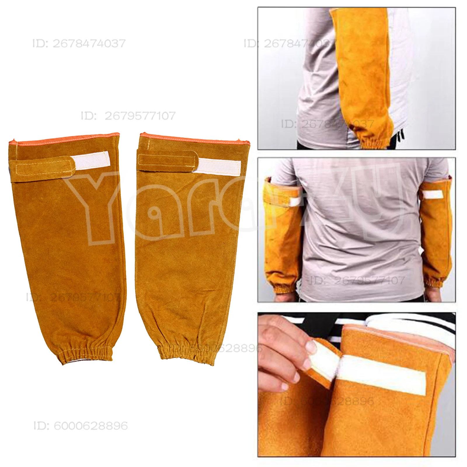 1 Pair Heat Resistant Cow Leather Work Welding Sleeves Protective Safety Elastic Cuff Arm Protection for Men Women Blacksmith
