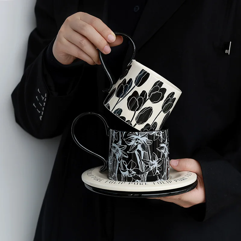 

French Vintage Coffee Cup and Saucer High Aesthetic Afternoon Tea Cup for Cafe Restaurant