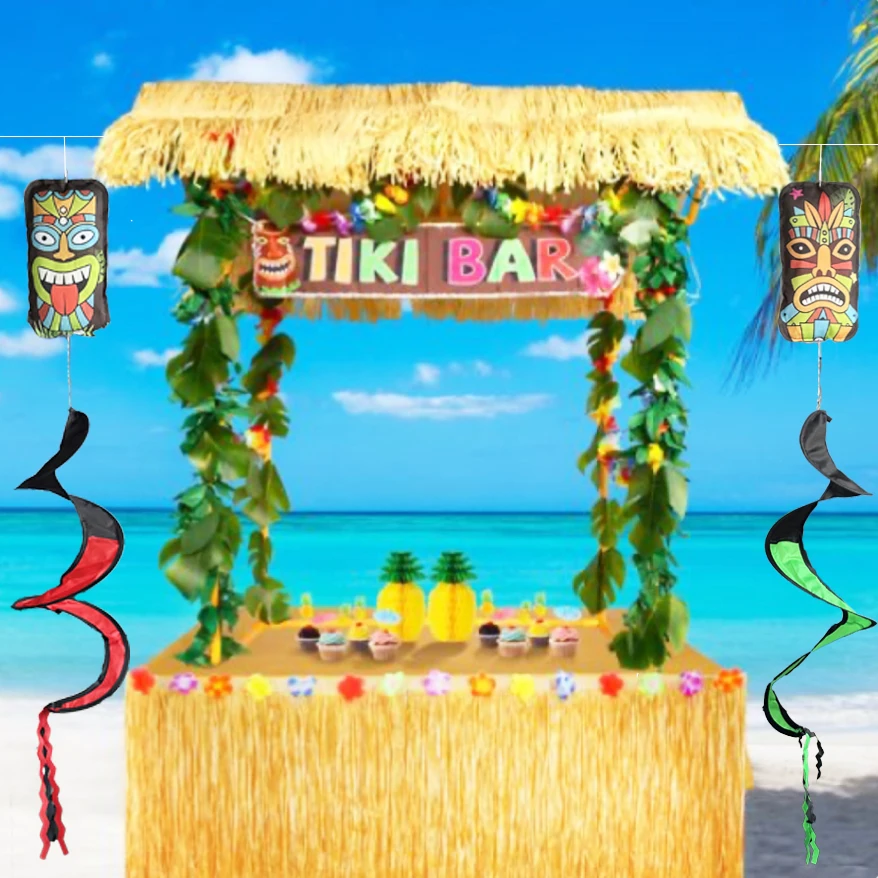 1 pcs Luan Tiki Totem Outdoor Windsock Wind spiral ,Tropical Party Celebration Garden Wind spinner decoration Aloha Hawaiian
