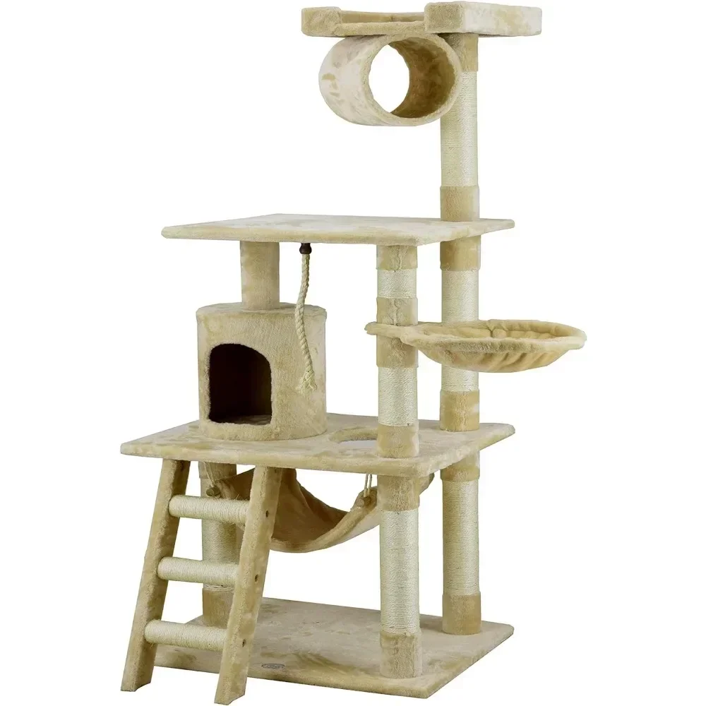 

Cat Tree, Basket Bed Cats Toy Hammock Ladder Scratch Tree for Cats Products and Tunnel, Cat Tree