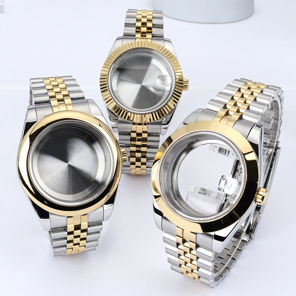 36mm/39mm Uhrengehäuse mit Glide-Lock-Armband, wasserdicht, Saphirglas, für NH35 NH36 Miyota 8215 Uhrwerk, Datejust Oyster Air King Stil – Detail 5