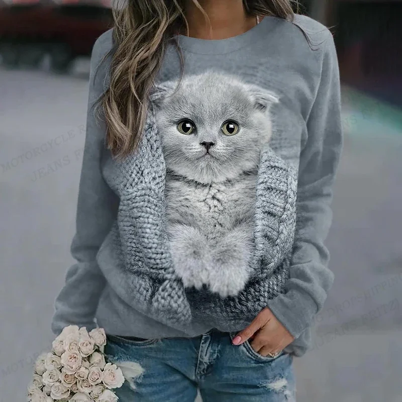 

Lovely Cat Hoodie Women's Fashion O-Neck Hoodies Women Sweats Kawaii Pullovers Y2k Coat Kawaii Clothes Spring Hooded Clothing