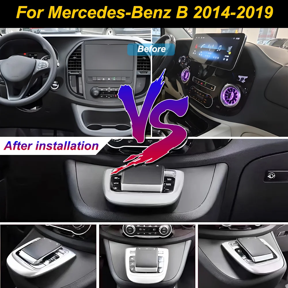Carregador de celular sem fio 2Din para Mercedes Benz Vito W447 2014-2021, console central com armazenamento e suporte para placa de carregamento rápi