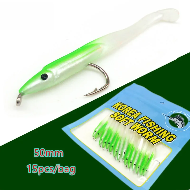 

15 Pcs Sea Fishing Lure Route Sub Bait Eel Hook 5cm/0.6g T-tail Soft Bait Soft Insect Bait Simulation Baits Korea Fishing Lures