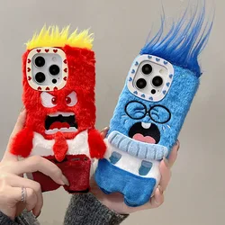 Cute Funny Fluffy Cartoon Plush Angry Expression Cute Phone Case For iphone 15 14 13 12 11 16 Pro MAX Girl Soft Plush Coque