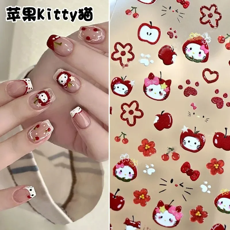 

Sanrio Hello Kitty Nail Art Stickers 3D Relief Flower Cartoon Decorative Sticker Diy Mobile Phone Case Camera Girl Birthday Gift