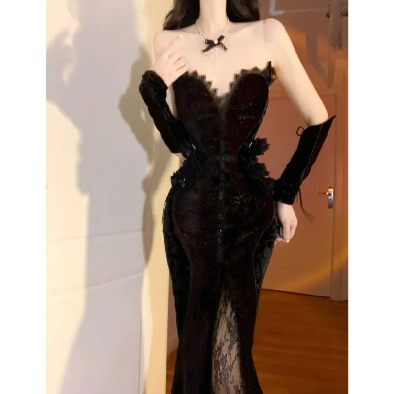 2000s Gothic Elegant Party Christmas Dress Women Dark Style Split Strapless Gown Sexy Cosplay Bodycon Evening Fashion Outfits - AliExpress 200000345 2000s Gothic Elegant Party Christmas Dress Women Dark Style Split Strapless Gown Sexy Cosplay Bodycon Evening Fashion Outfits - AliExpress 200000345