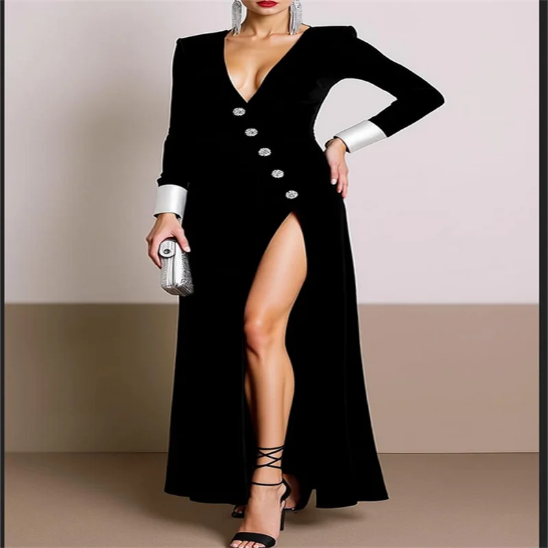 

Роскошные женские вечерние платья Черное вечернее платье для выпускного вечера с v-образным вырезом и длинными рукавами Платье макси Русалка Велюровое длиной до пола по индивидуальному заказу