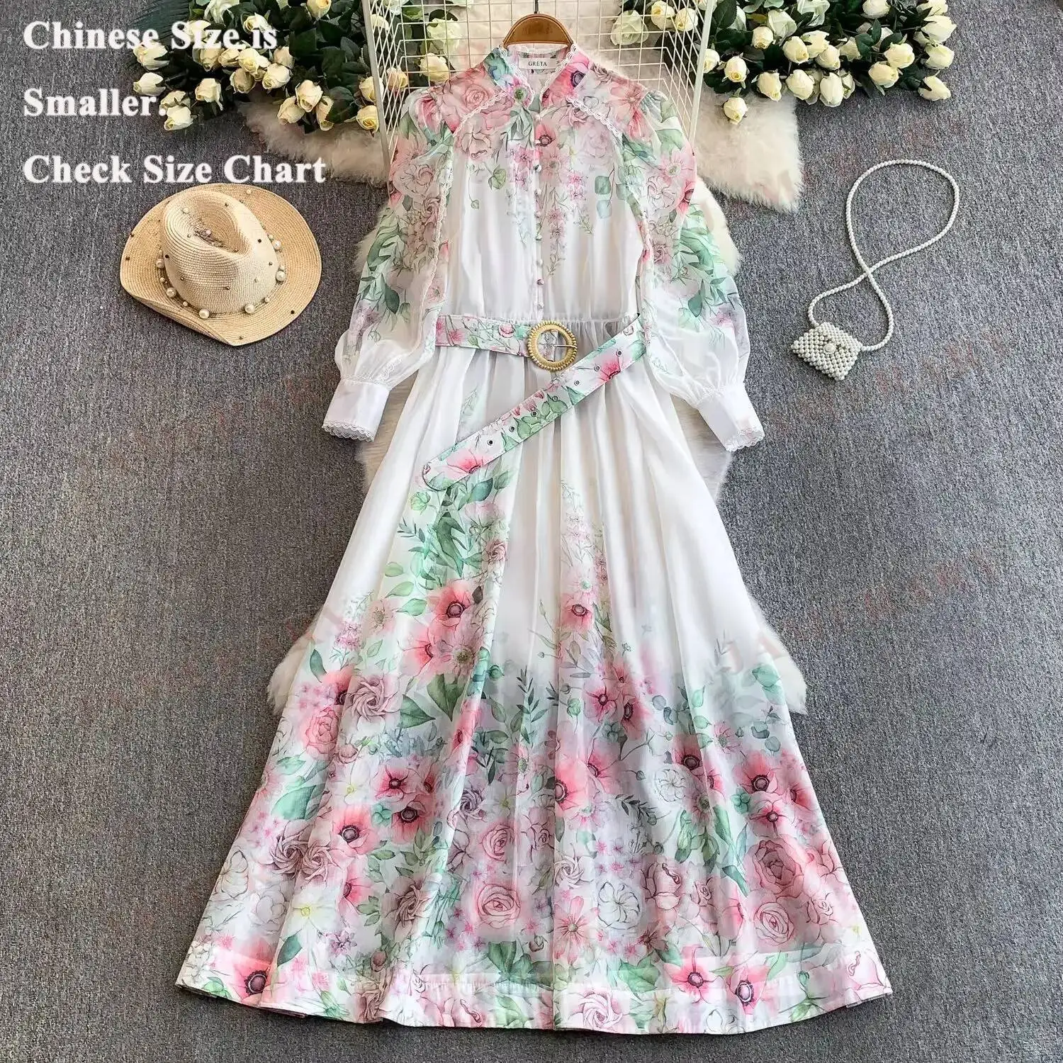 

Брендовые летние шифоновые платья с цветочным принтом и длинными рукавами, женские повседневные платья в стиле бохо-лолита для отпуска, осеннее платье с милым принтом, Vestidos