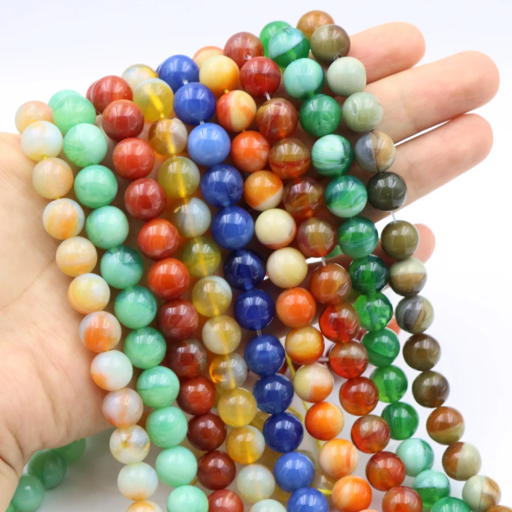 Wholesale Crystal Glass Chalcedony Jade Stone Round Loose Bead for Jewelry Making DIY Bracelet Needlework Crafts Accessorie Gift
