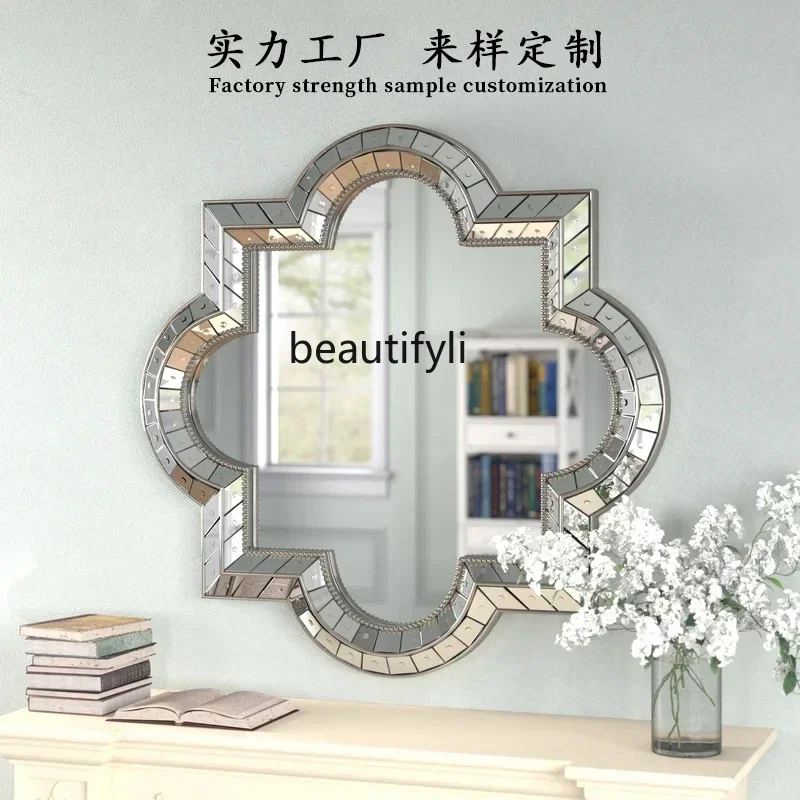 

YH03 Oval light luxury plastic home with lamp custom wall candlestick cloud round decorative makeup mirror
