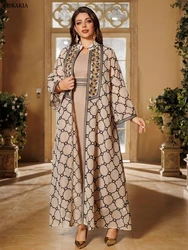 Siskakia Ramadan Dubai Mesh Embroidery Abaya With Sashes V-Neck Stylish Muslim Elegant Women Evening Dress