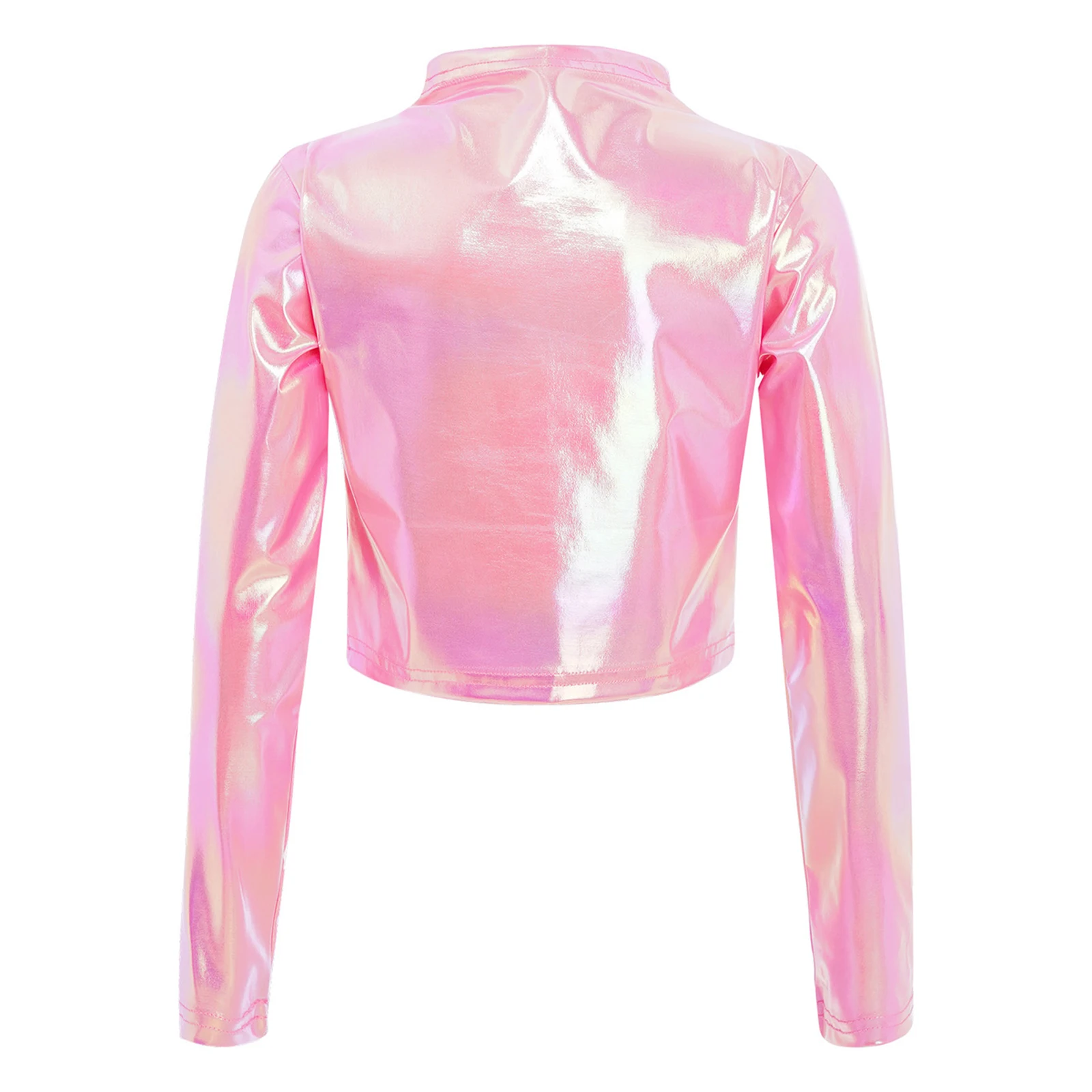 Kinderen Meisjes Hiphop Jazzdans Tops Cheerleading Prestatiekostuum Ronde Hals Lange Mouw Letter Gedrukt Metallic Crop Top