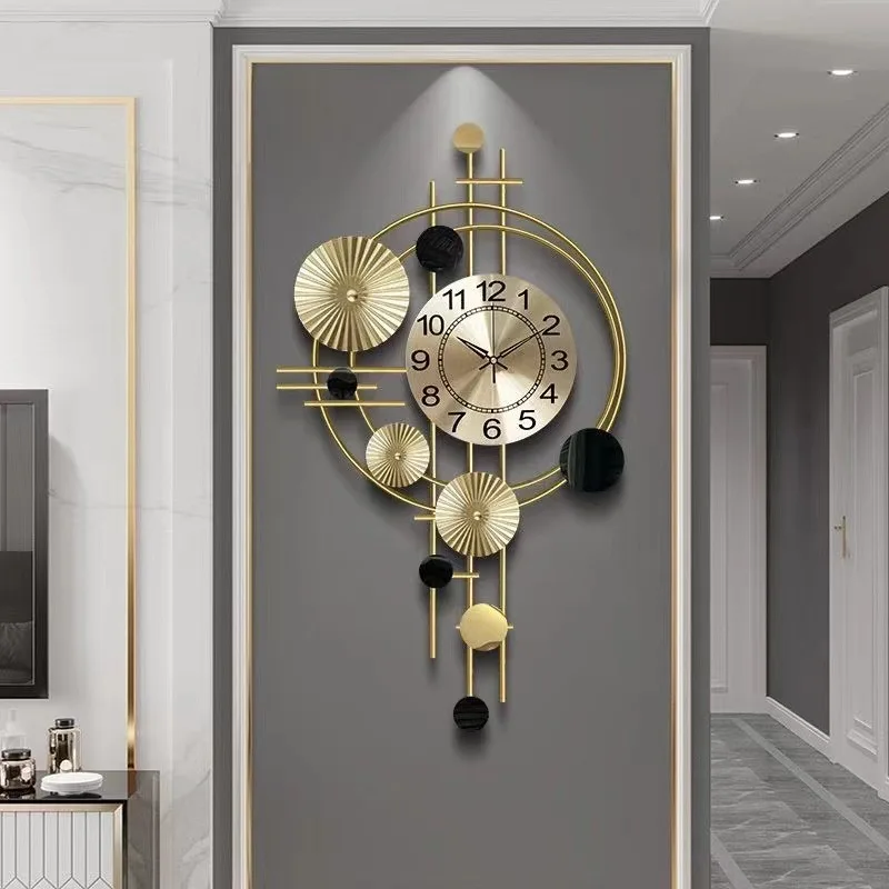 Large Wall Clocks Gold Nordic Living Room Art Lotus Leaf Hanging Watch Circular Geometry Pointer Mute Wall Clock Home Decoration