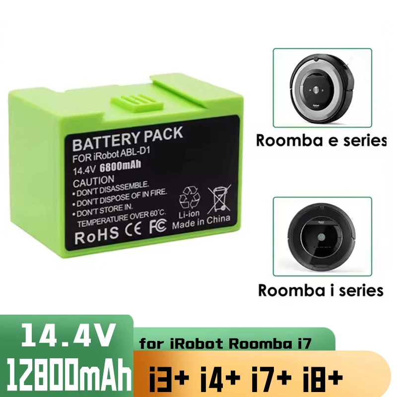 

12800mAh i7 Battery Replacement for iRobot Roomba e and i Series i7+ e5 7150 7550 i3 3150 i3+ 3550 i4 4150 i4 Accessories 14.4V