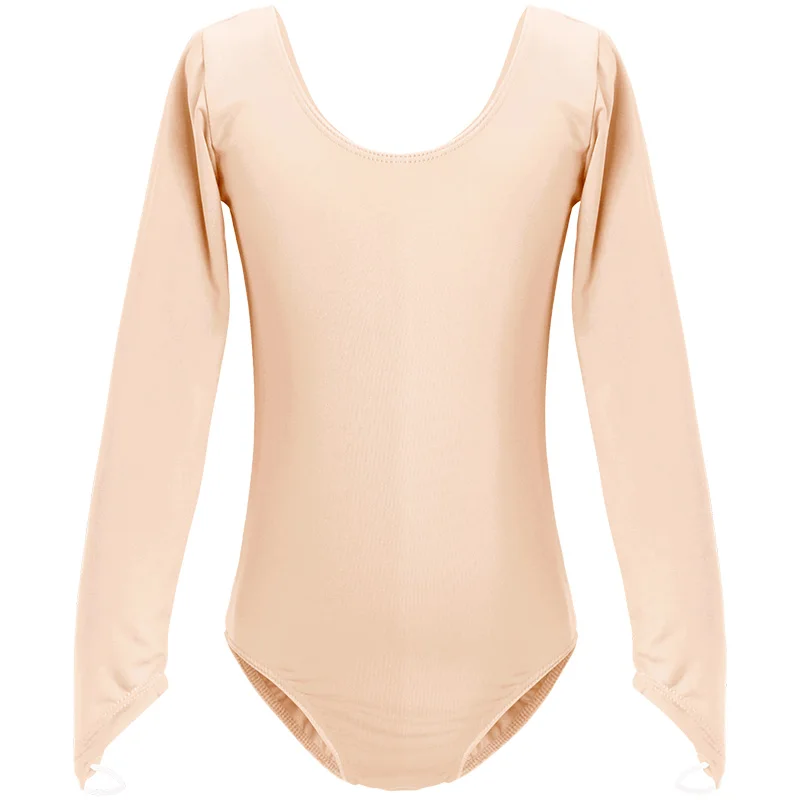 Kids Girls Children Flesh Bodysuit Dance Underwear Long Sleeve Nude Leotard Ballet High Elastic Skin Gymnastics