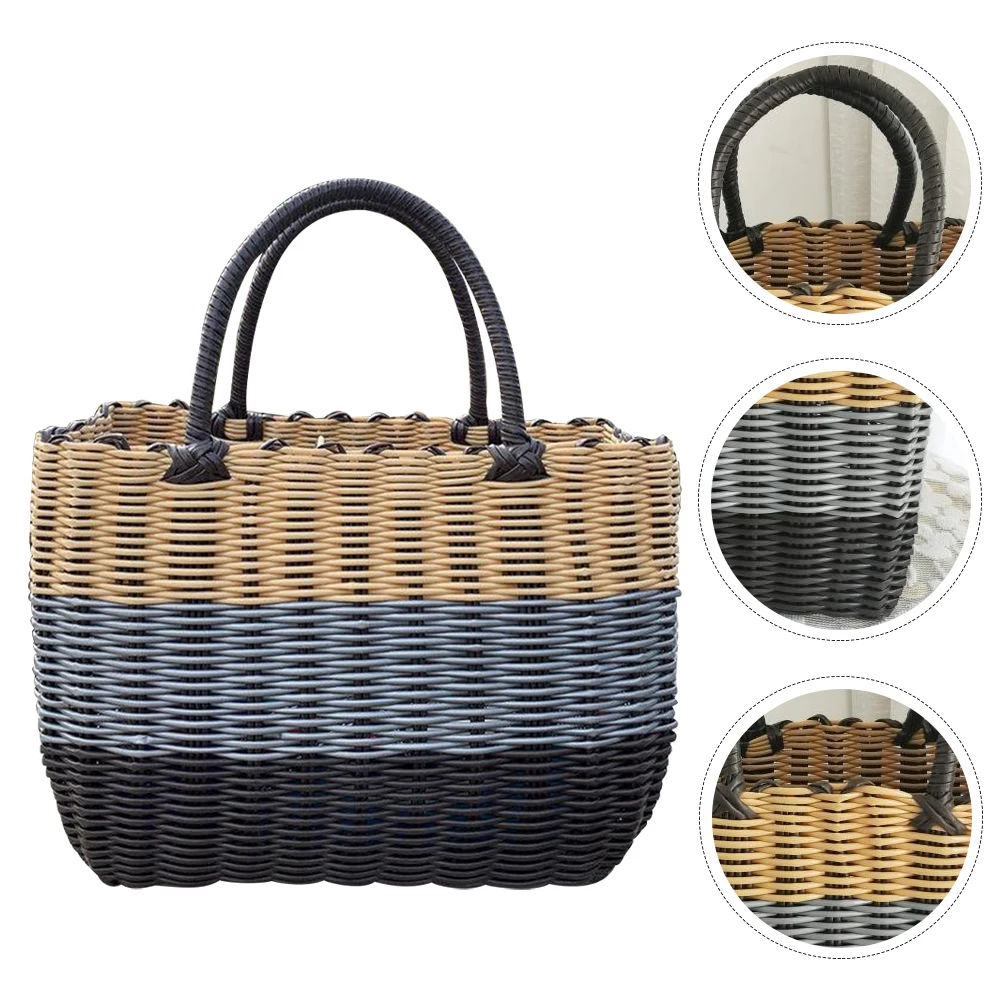 

Rustic Woven Storage Basket Plastic Household Organizer Lightweight Foldable Container For Home Office Picnickitchen Living Room