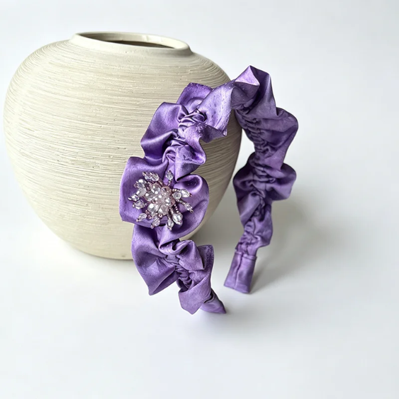 French Pleated Ruffles Fabric Headband Luxury Pleated Rhinestone Hair Hoop Hairbands Versatile Hair Accessories Daily Party Use