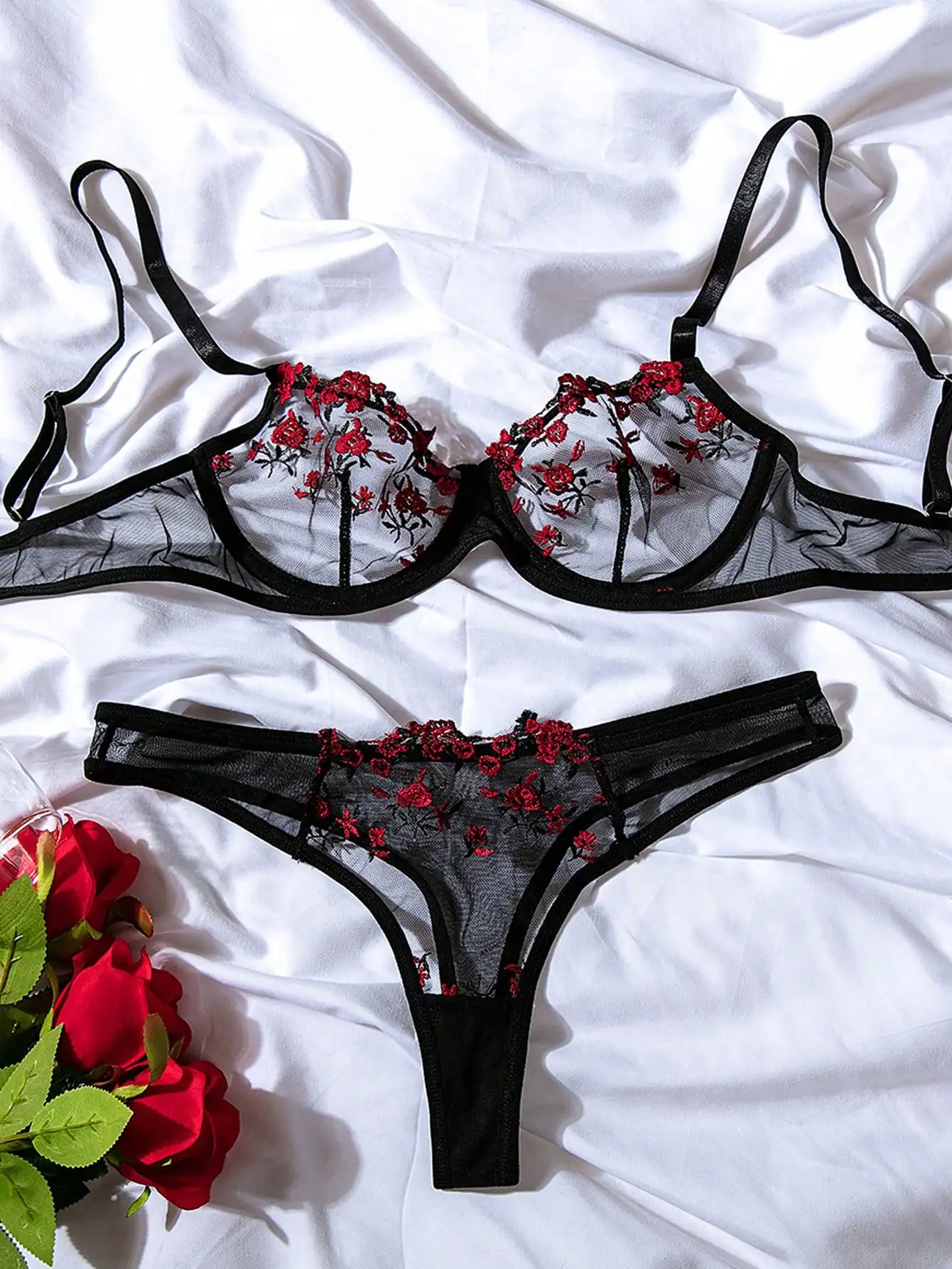 Fairy Bra Set Women Bralette 2-Piece Underwear Sets Floral Embroidery Steel Ring Bra And Panty Set - Image 2