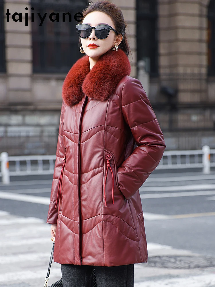 TAJIYANE Echter Schaffell-Entendaunenmantel für Damen, Fuchspelzkragen, Mäntel, Premium-Echtlederjacke, Winter-Frau-Kleidung, 2025 Pinter