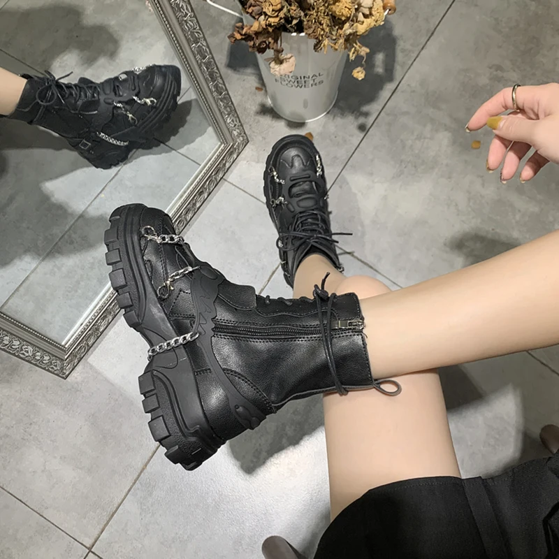 Comemore Women Autumn 2023 Punk Gothic Woman Combat Boot Ladies Black Punk Woman Motorcycle Boots Shoes Platform Ankle Boots 39