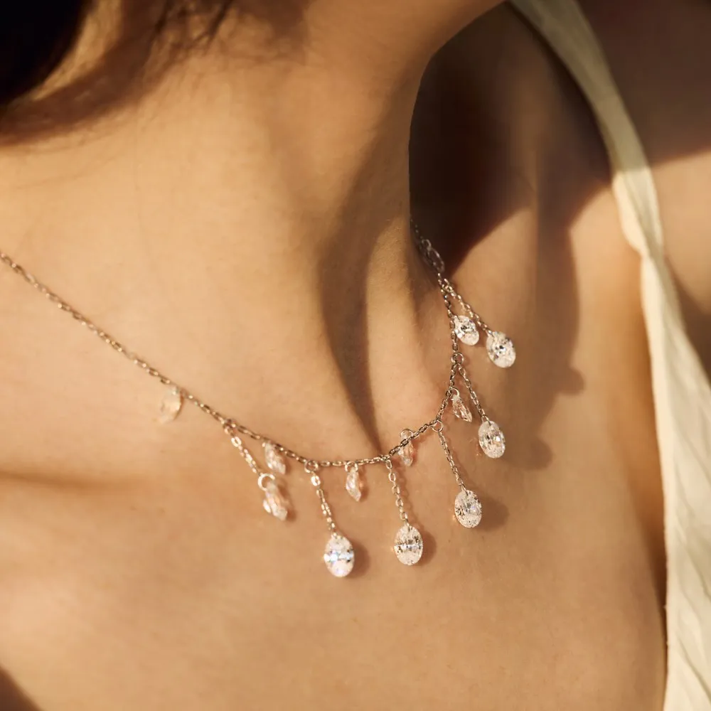 Butterflykiss Vintage 5*7/4*6mm Oval Cut Moissanite Tassel Pendant Necklaces For Women Solid 925 Sterling Silver Fine Jewelry