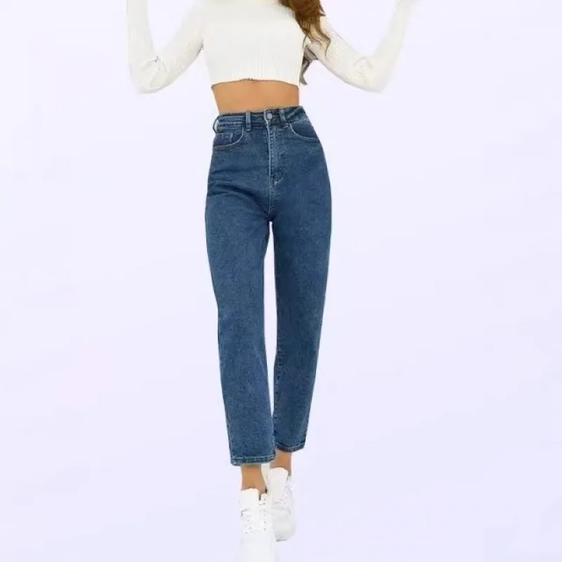 

Spring Autumn Pure Color Straight Leg Jeans Women's Loose Fit Versatile High Waist Long Pants Casual Comfortable Cotton Denim