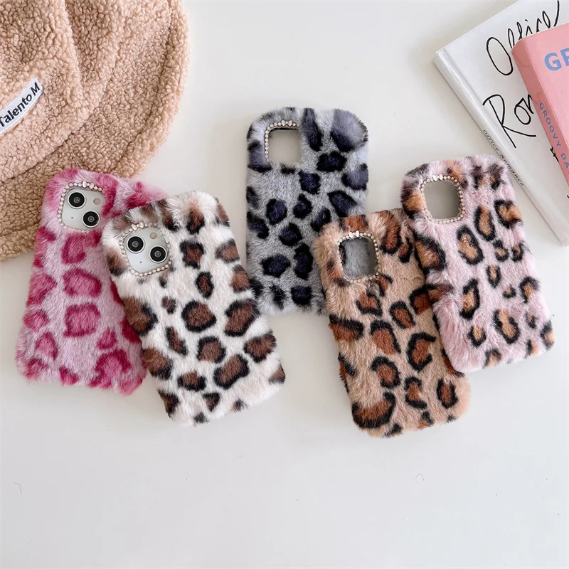 Fashion Leopard Zebra Tiger Pattern Fluffy Case for iPhone 15 14 13 12 11 Pro Max XR XS X 8 7 6 Plus Warm Plush Furry Cover