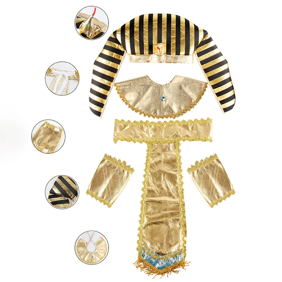 

Children's Egyptian Pharaoh Costume Christmas Birthday Party School Activity Dress Up Props Halloween Baby Kids Cosplay Clothes