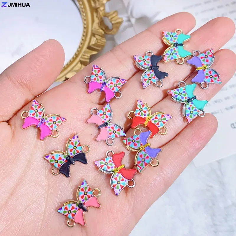 10pcs Colorful Printed Enamel Butterfly Connector 34Styles Charm For Jewelry Making Supplies DIY Handmade Crafts Accessories