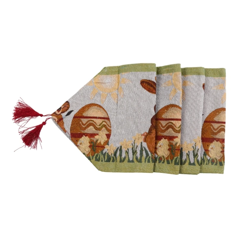 Happy Easter Table Runner 14 71 Inch Rabbit Bunny Egg Easter Tablecloth for Spring Party Kitchen Dining Decor A0KC