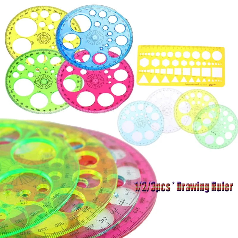 

1/2/3Pcs Plastic Circles Drawing Shape Geometric Drawing Stencils Tools Multifunction Geometric Template Plastic Measuring Ruler