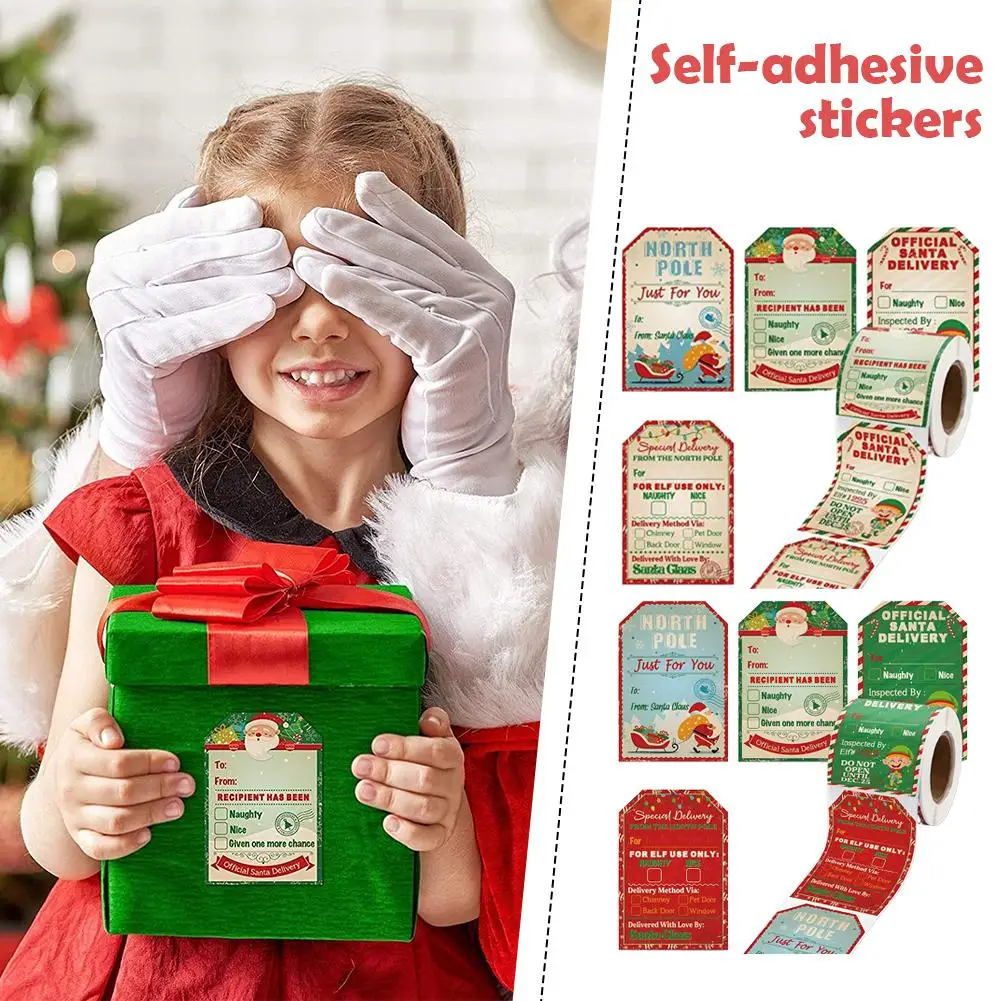 

200 Stickers Roll Stickers Christmas Day Decoration Gift Series Self-adhesive Santa Delivery Cute Kraft Paper Stickers Label