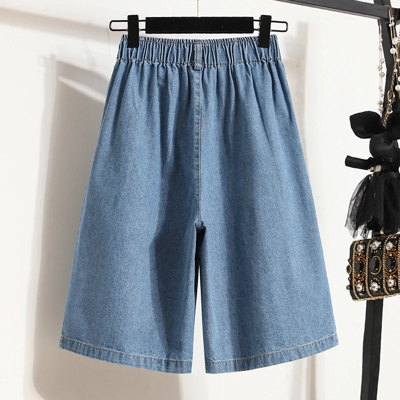 

plus Size Women's Summer Slim A-Line Denim orts High Waist Straight Leg Wide Leg Five-Quarter Mid-Pants Brand Button Fastening
