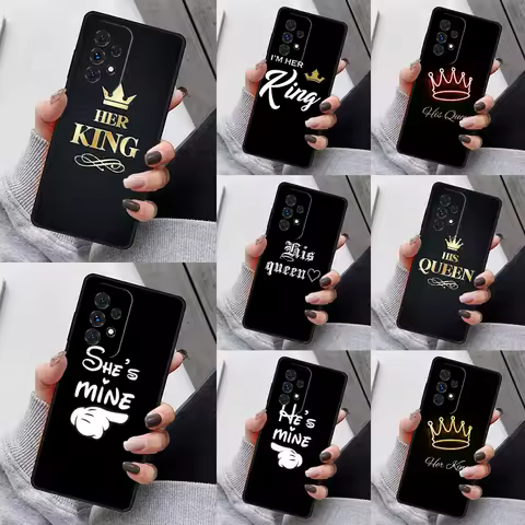 King Queen Couple Lovers Phone Case For Samsung Galaxy S23 S21 S20 FE S24 S22 Ultra Note20 S10 S9 S8 Plus A40 A52 A12 A13 A53