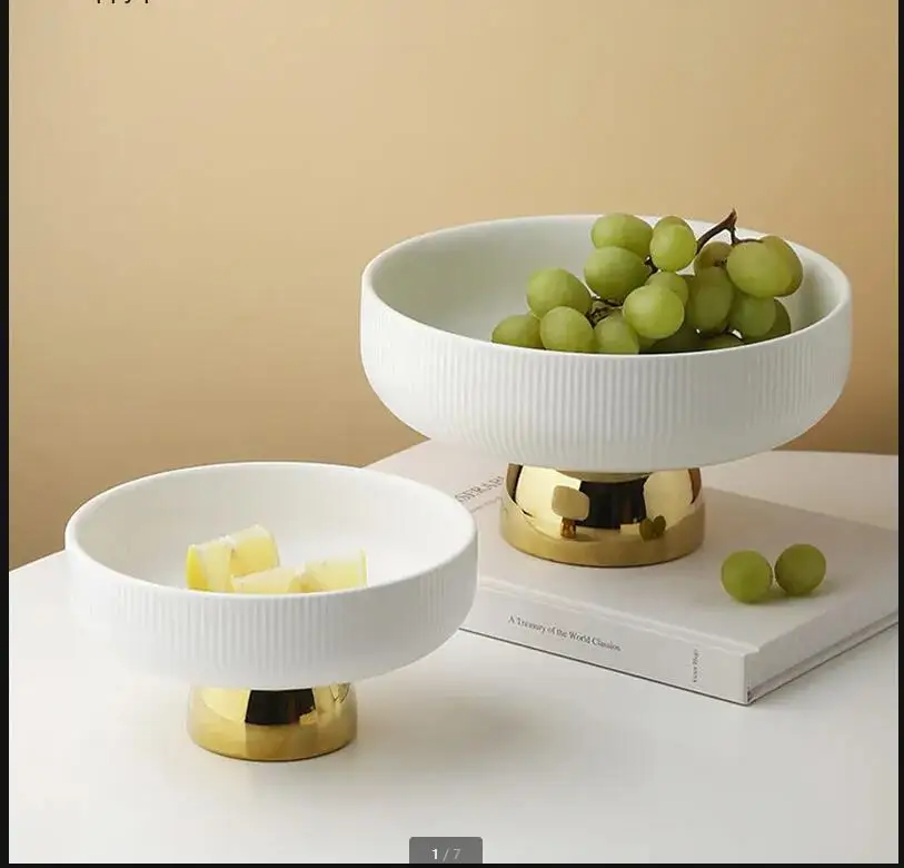 

Ceramic Plate Tall Feet Fruit White Round Salad Bowl Dessert Cake Pan Snack Tray Decorative Plates Tableware Display Stand