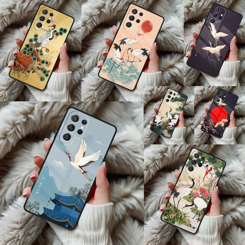 Red-crowned Crane Bird Phone Case For Samsung Galaxy S24 S25 S26 Ultra S22 S23 Plus S21 S20 FE Note10 TPU Cover
