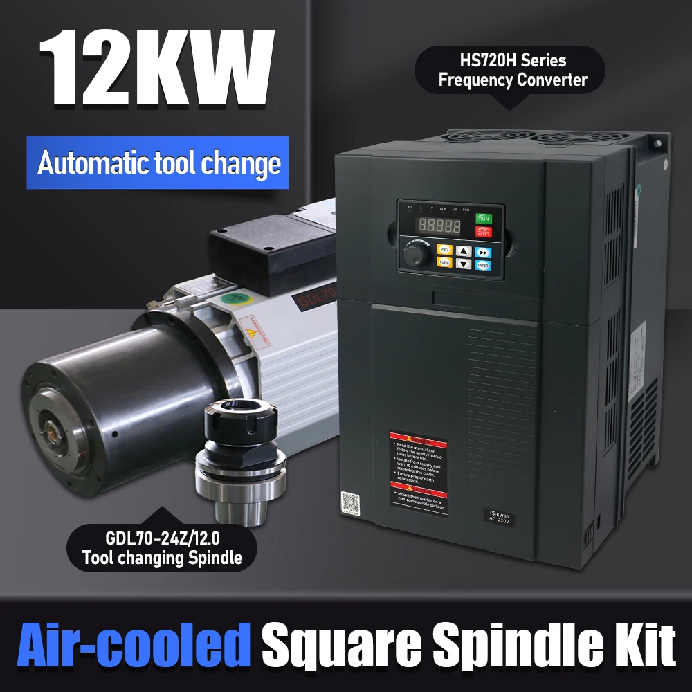 

HQD ATC Spindle Motor 12kw For wood Aluminium soft metal ISO30 HSK63F 24000rpm+15KW VFD AC 340-440V 5Nm Air Cooling CNC Spindle