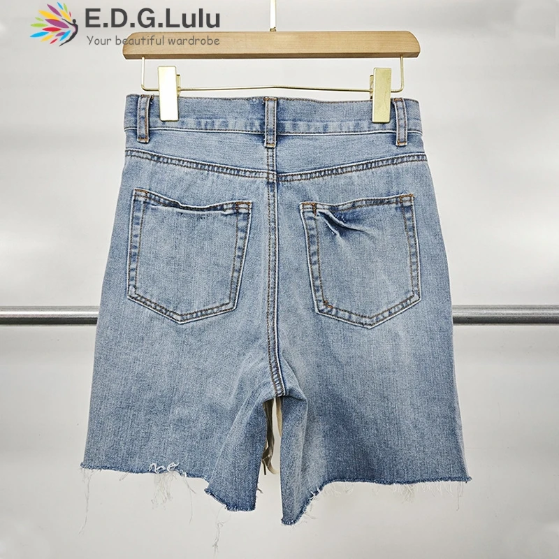 EDGLuLu موضة الشارع تصميم عالية الخصر الرباط الدانتيل متابعة الدنيم السراويل السيدات الجوف خارج مع ثقوب الدنيم السراويل 1011
