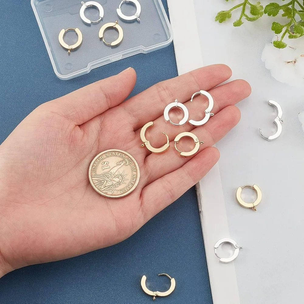 12pcs 2 Colors Huggie Hoop Earrings Stainless Steel Small Hoop Earrings Hypoallergenic Cartilage Earrings with Loop Making Kit