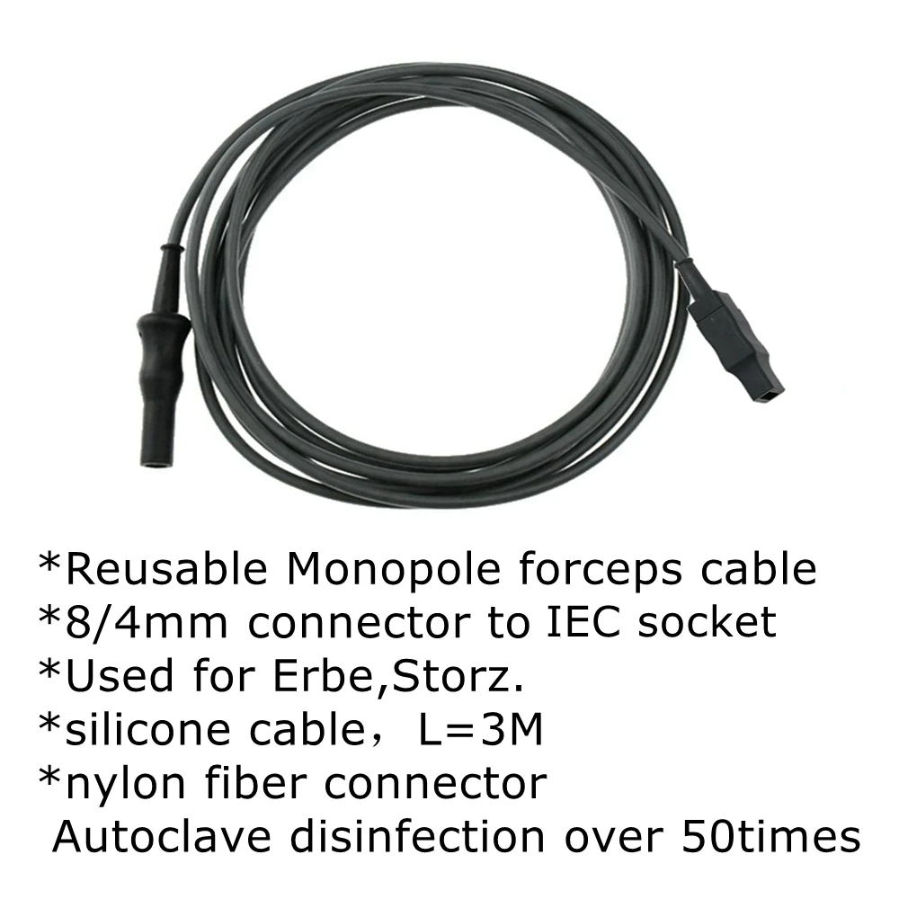 ESU-007A Wiederverwendbares Monopolar-Kabel mit 8/4mm-Stecker für IEC-Buchse, Unipolar-Laparoskopie-Kabelverbinder-Ausrüstung – Detail 3