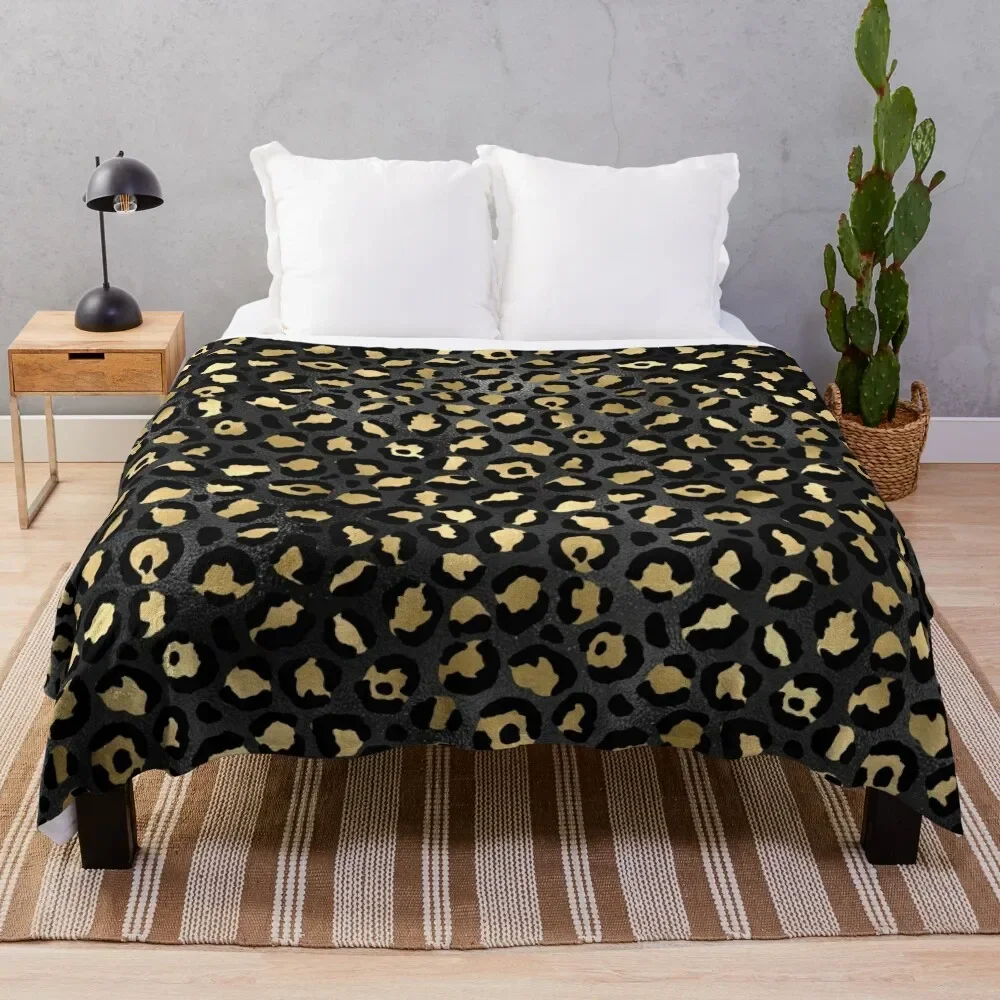 

Black and Gold Leopard Print Throw Blanket