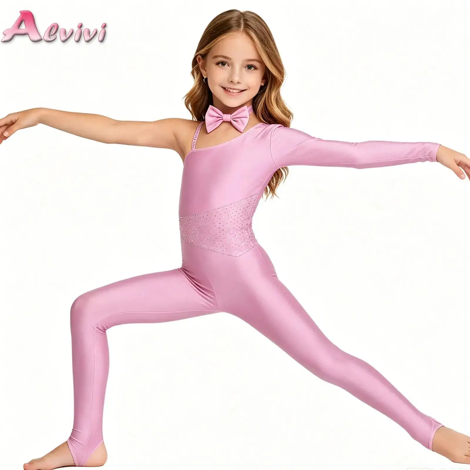 

Kids Girls Cat Leotard Figure Skating Jumpsuit Ballet Dance Gymnastics Acrobatics Yoga Asymmetrical Sleeve Bodysuit Dancewear