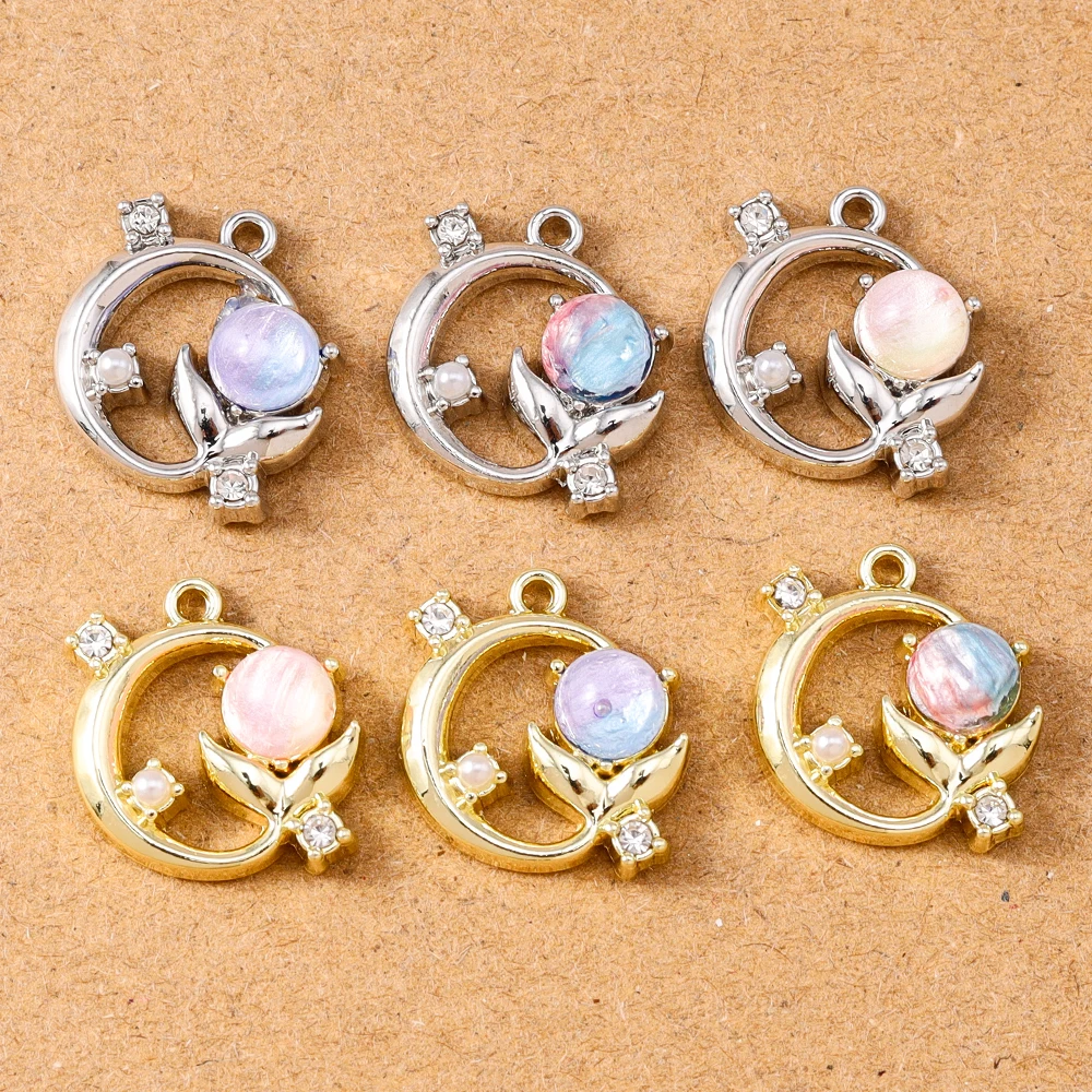 

5pcs 16*16mm Cute Gemstone Crystal Fish Tail Charms Pendants for Jewelry Making Earrings Necklace DIY Accessories Supplies