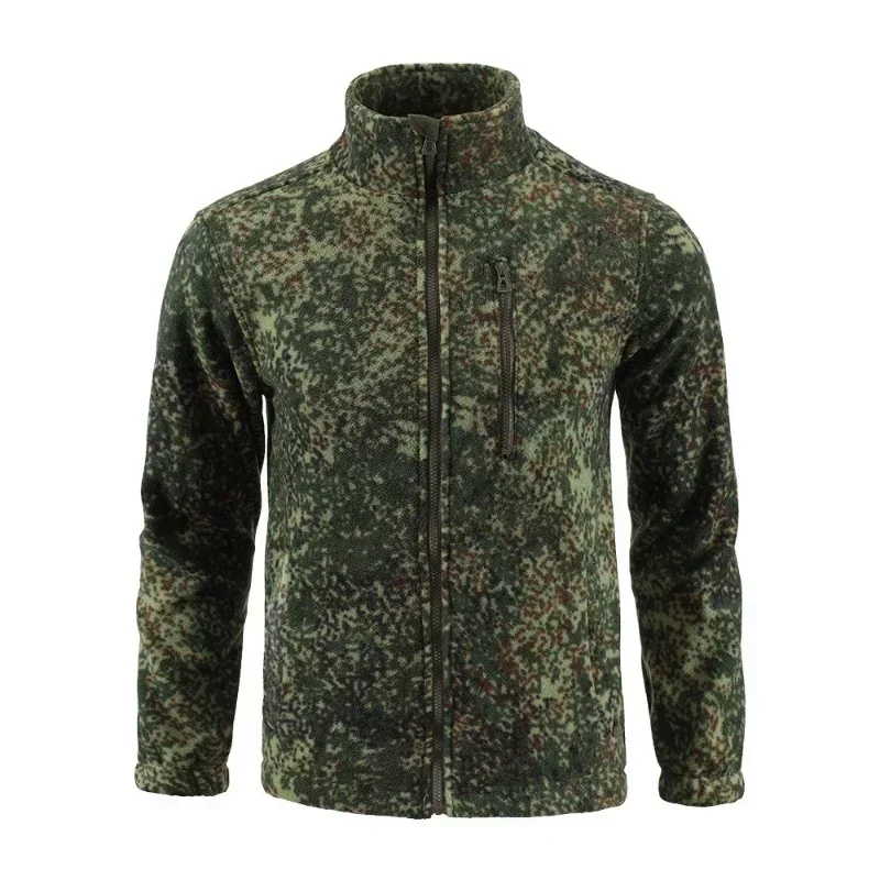 Camouflage Zipper Jacket Men Double-sided Polar Fleece Warm Coat Hunting Stand-up Collar Tactical Training Liner Cardigan Tops