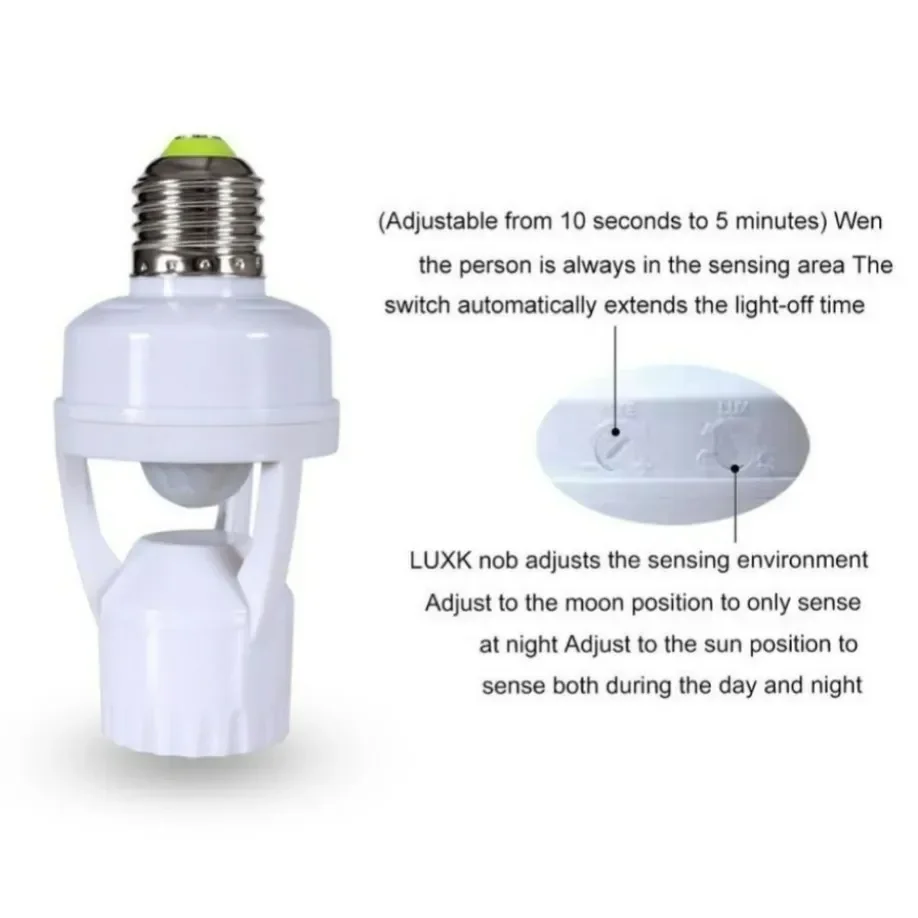 Radar Smart Socket E27 socket adapter with 360-degree PIR human motion sensor 110V-240V adjustable switch lamp cap