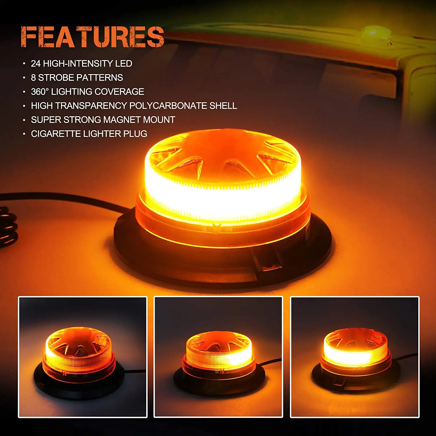 9-28V Mini Led Yellow Blue Rotating Ambulance Emergency Strobe Warning Police Beacon Light With Magnet Red Green Amber 8 Modes